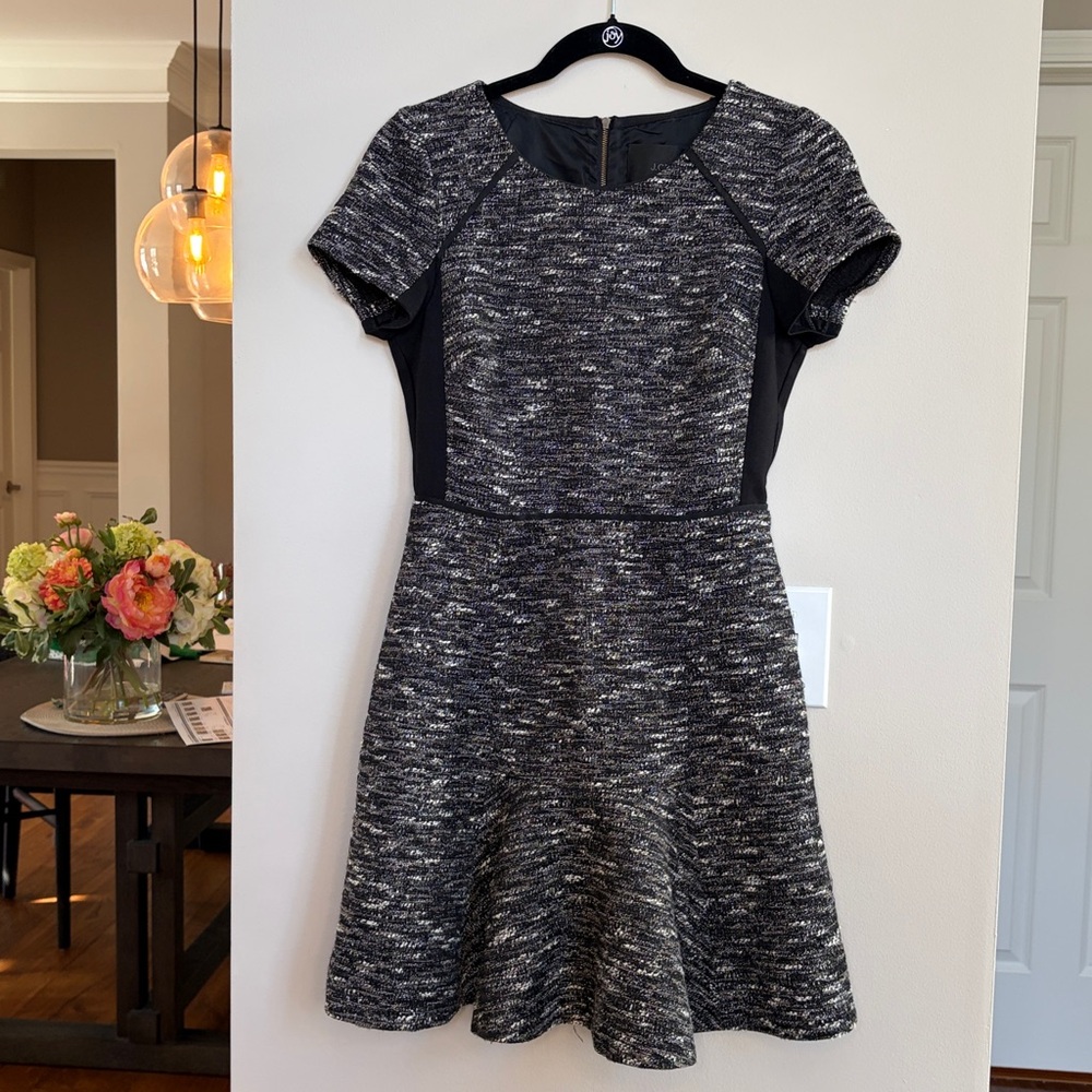 J Crew Fit and Flare Dress,  Black‎ and White Tweed